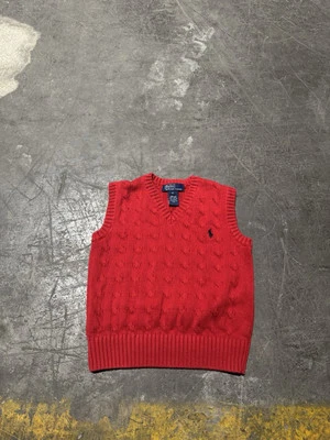 De colección Polo Ralph Lauren Niños 5 Suéter Chaleco Tejido Rojo Pullover Cuello en V Preppy Foto 1 de 4