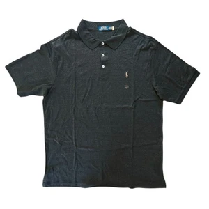 POLO RALPH LAUREN Soft Cotton Short Sleeve Polo Shirt Size XLT Black Flesh Pony - Picture 1 of 7