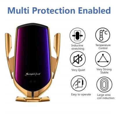 Wireless Automatic Clamping Smart Sensor Car Phone Holder Fast Charger Mount 10W - Image 1 of 4