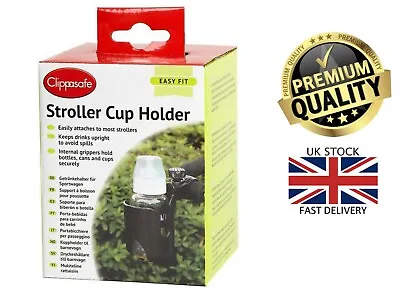 New Black Stroller Cup Bottle Holder Attachment For Pram Buggy By Clippasafe • 6.95£