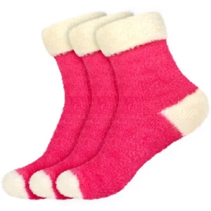 Women's Fuzzy Featherlight Cuff Socks - Magenta- 3prs - Picture 1 of 9