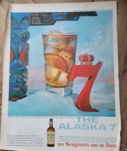 Seagram's 7 Crown Whisky 1959 Alaska 7 tótem postes anuncio vintage - Imagen 1 de 1