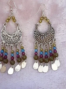 Pendientes colgantes vintage boho con cuentas 3" tono dorado - Imagen 1 de 2