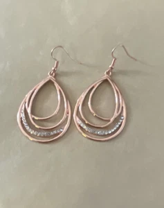 Earrings Pierced Copper Tone and Clear Rhinestones Dangle Style  - Picture 1 of 6
