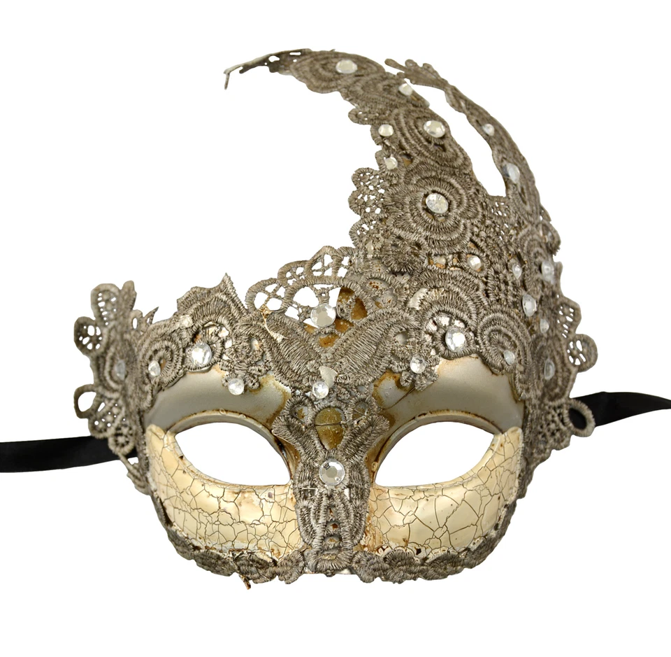 Venetian Goddess Masquerade Mask Macrame Lace & Rhinestones - Image 1 of 1
