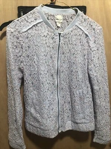 LC LAUREN CONRAD Lightweight Embroidered Lace Bomber Jacket - Picture 1 of 4