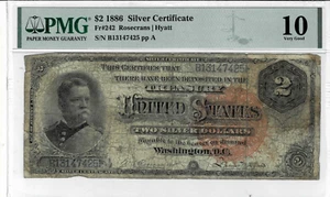 1886 $2 Silver Certificate note--fr.242 (Hancock) PMG VG 10 - Picture 1 of 6