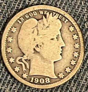 1908-o  barber Quarter ,  G / VG - Picture 1 of 3