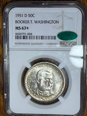 1951-D 50c BTW Booker T Washington Half Dollar NGC MS67+, CAC! Key date in MS67+ - Image 1 of 4