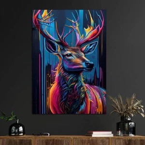 Stag Deer Elk Abstract Painting Animals CANVAS WALL ART Print Unframed 60cm x 40 - Picture 1 of 5