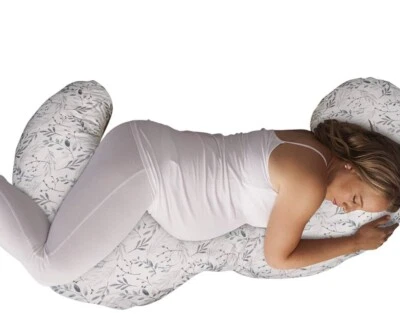 Boppy Total Body Pregnancy Pillow Gray Scattered Leaves for Full-body Support - Image 1 of 4