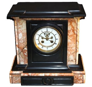 ANTICO OROLOGIO DA TAVOLO IN MARMO NERO DEL BELGIO E ROSA - Imagen 1 de 13