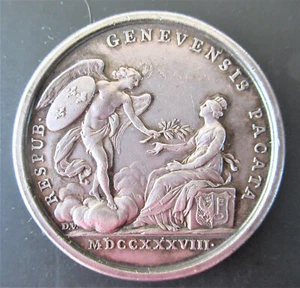 FRANCE/SWITZERLAND - 1738 -THE GENEVA REPUBLIC PACIFIED - SILVER -VERY RARE - Picture 1 of 2