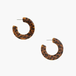 J Crew Hoop Earrings Medium Cheetah Tortoise Flat Acetate Hoops Brown Black - Picture 1 of 3