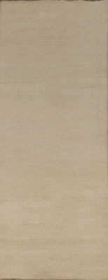 Handmade Gabbeh Solid Design Wool Modern 10 ft. Runner Rug - Ivory" 3x10 ft - Image 1 of 4