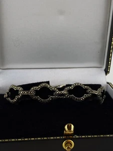 Pulsera retro de mujer europea de plata 800 y marcasita años 60, 19 cm - 7,5" - Imagen 1 de 6