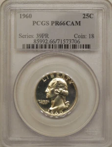 1960 PCGS PR-66-CAM Washington quarter GEM proof silver cameo - Picture 1 of 9