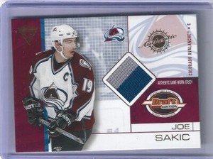 JOE SAKIC 2002  PACIFIC TITANIUM 2 COLOR GAME WORN PATCH -AVALANCHE!
