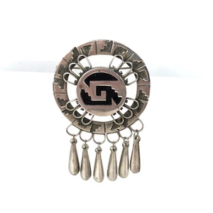 Mexican Vintage Sterling Silver 925 Dangle Brooch Pin w Enamel 3.25" Estate Find - Picture 1 of 5