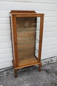 Early 1900s Solid Oak Tall Narrow Bookcase Display Shelf Cabinet 4681