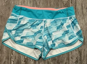 IVIVVA Lululemon Speedy Shorts Girl's sz 14 Aqua Lined Blue Green Orange - Picture 1 of 5