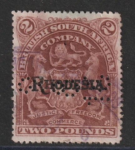 1909 Rhodesia Bft:25 £2 Brown " RHODESIA". Very Fine Used Revenue Cover