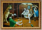 Ölbild Hunde spielen Billard, handgemaltes Ölbild, Hundeportrait F:60x90cm