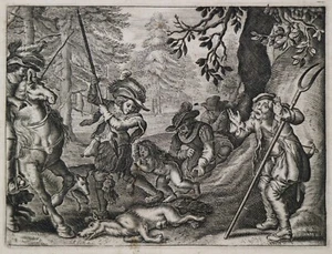 ETCHING GRAVURE ACQUAFORTE Matham Adriaen Jacobz 1600 Scena di Caccia - Picture 1 of 5