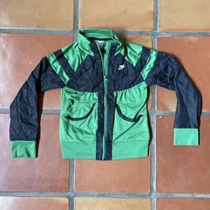 Nike Kids Small 7/8 ZIP Up Athletic Windbreaker Jacket Green & Black Color Block - Picture 1 of 24