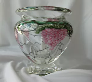 VANDERMARK MERRITT GLASS STUDIOS FLORAL BOWL IN FULL BLOOM ON CRYSTAL - Picture 1 of 6