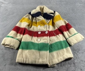 Abrigo de lana a rayas vintage Hudsons Bay Company manta guisante chaqueta para mujer pequeña - Imagen 1 de 15