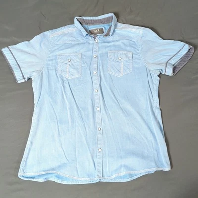 Camisa a Presión BKE Hebilla Hombres Manga Corta Fácil Cuidado Azul Blanco Talla XL Ajuste Atlético Foto 1 de 4