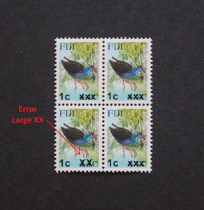 FIJI - ERROR PROVISIONAL OVERPRINT 1c/44c MNH BLK4 WITH LARGE XX RR - Picture 1 of 2
