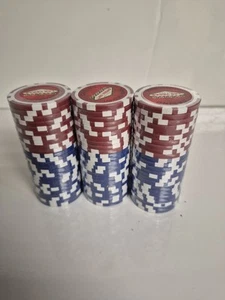 3 Set Of 25 LAS VEGAS POKER CHIPS New Red And Blue CASINO GAMBLING 75 CHIPS - Picture 1 of 3