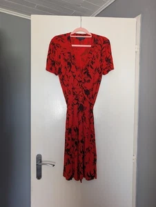 Women's 'French Connection' Red Black Floral Print Patterned Tie-up Tea Dress 16 - Picture 1 of 11