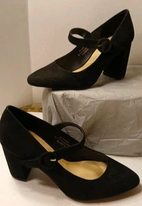 Comfort Est.1946 Womens Black Faux Suede Mary Jane Pumps Size 8 Chunky Heel - Picture 1 of 18