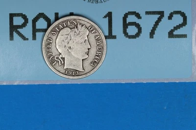 1913 10C LIBERTY HEAD BARBER SILVER DIME Early US Type RAW-1672 - Image 1 of 2