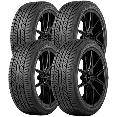 (QTY 4) 225/45R19 Yokohama Advan Sport A/S+ 96Y XL Black Wall Tires - Image 1 of 4