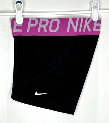 Nike Pro Dri-Fit Mujer XS Pantalones Cortos para Correr Ajustados Elásticos 22" Cintura Negro Rosa Foto 1 de 4