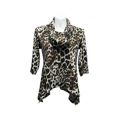 Camisa para mujer New Directions Top grande estampado de guepardo manga 3/4 capucha cuello Foto 1 de 4
