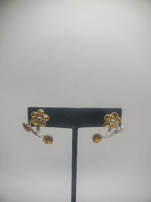 Pendientes Vintage Perforados Poste Tachuela Tono Plata Naranja Cristales Flor Joyería Foto 1 de 4