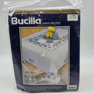 Bucilla 41807 Stamped Cross Stitch White Tablecloth Delft Blue 60" Round - Picture 1 of 8