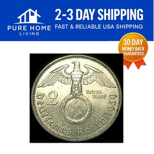 1936-1939 Silver 2 Reichsmark Coin - Various Grades, Authentic German Currency - Picture 1 of 6