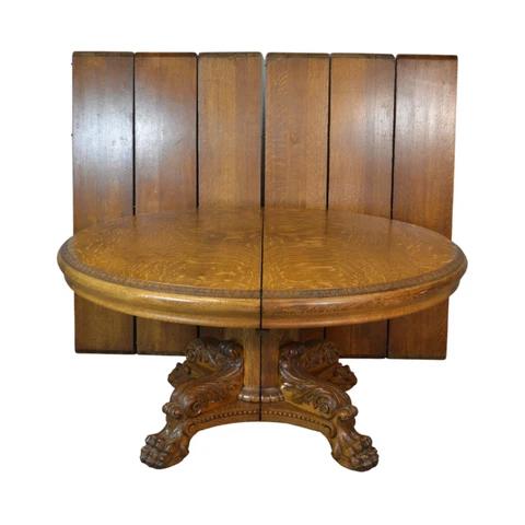 Antique Round Oak Banquet Dining Table Heavily Carved -13 Feet! #21517 Cover