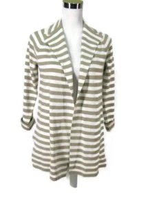 Ann Taylor Petite Cardigan Tunic Knit Sweater Sz XSP Tan White Nautical Stripe - Picture 1 of 8