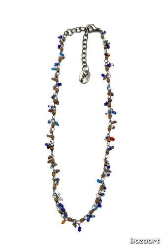 VETEMENTS Collana Girocollo ZAD Sfumature di Blu e Arancione Multicolore Semi Perline e Legno