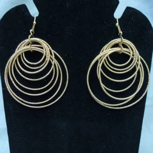 Shiny Textured Gold Multi Circle Earrings - Picture 1 of 4
