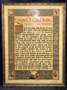 Robert Louis Stevenson Lithograph Poem Eulogy Of The Doctor C-1890 16.75”x12.75” - Picture 1 of 19