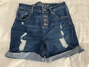 Justice Girls Size 18 Midi Mom Distressed Denim Shorts Button / Snap Fly - Picture 1 of 4