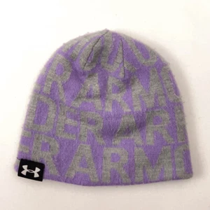 Under Armour spell out gray on pink youth winter beanie cap - Picture 1 of 6